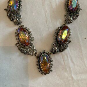 Vtg Czecho  ? art nouveau aurora borealis glass necklace